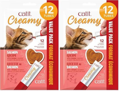 Catit Creamy Lickable Cat Treat, Healthy Cat Treat, Salmon, 24 Pack