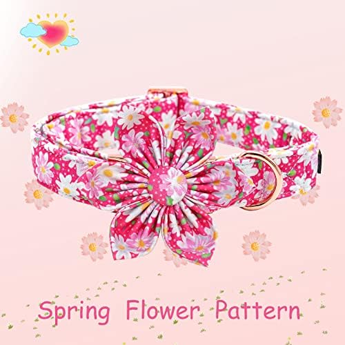 Elegant Little Tail Girl Dog Collar with Flowers - Pink Floral Pattern, Adjustable for Large Dogs