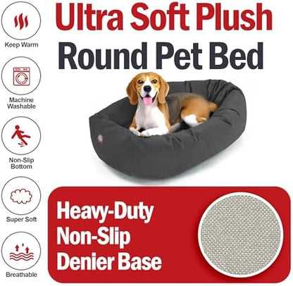 Majestic Pet 32 Inch Suede Calming Dog Bed Washable – Cozy Soft Round Dog Bed with Spine Support for Dogs to Rest Their Head - Fluffy Donut Dog Bed 32x23x7 (Inch) - Round Pet Bed Medium – Gray (2025)