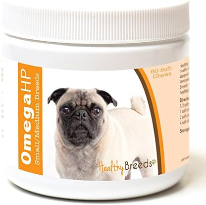 Healthy Breeds Pug Omega HP Fatty Acid Skin and Coat Support Soft Chews 60 Count
