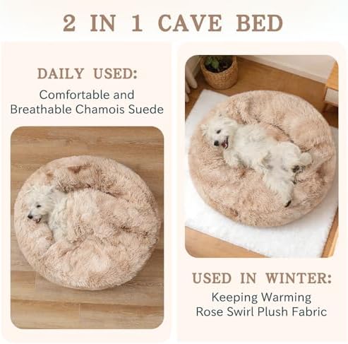 NOYAL Calming Donut Dog Bed, Hooded Cave with Blanket