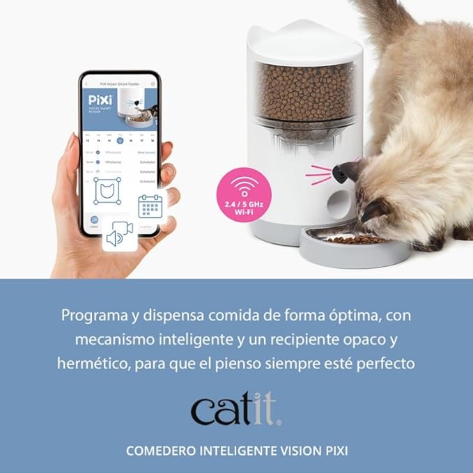 Catit PIXI Vision Smart Feeder – App-Controlled Cat Feeder with Built-in Camera, Motion Detection, Night Vision & Custom Feeding Schedule Monitoring
