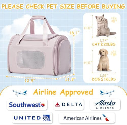 Cat Carrier Soft, Pet Dog Carrier Soft-Sided Airline Approved,Pink