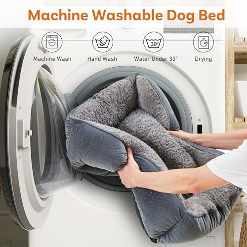 Dog Bed Medium, Super Soft Rectangle Dog Beds, Washable Warming Pet Bed with Anti-Slip Bottom, Anti-Anxiety, Grey, 25 x 21 x 8inch