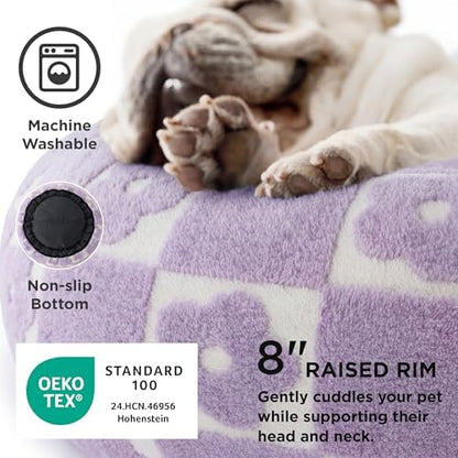 LE SURE Shown on TV Jacquard Donut Dog Beds Large,Flower Checks 36x36x8in
