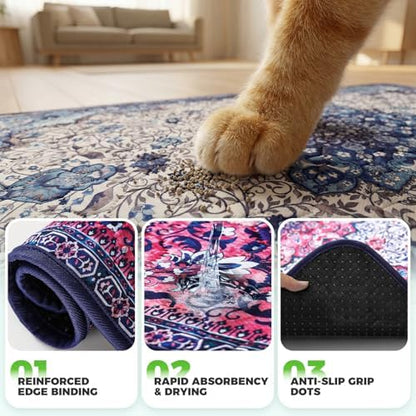 Hompet Cat Litter Mat 2 Pack, 24.8x54 Large Machine Washable Trapping Mats for Cats, Super Absorbent & Urine-Proof Cat Litter Box Mat for Floor, Waterproof & Non Slip Kitty Litter Rug