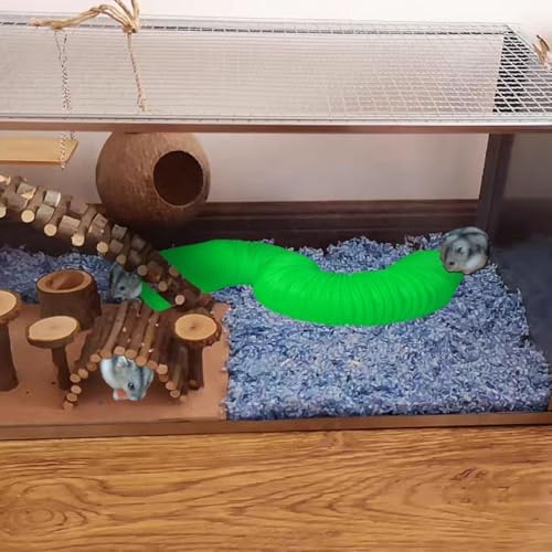 Plastic Hamster Cage Tunnels with Chew Toy,Collapsible Pet Tunnel，Small Animal Tubes,Collapsible Plastic Tunnel,15 Pcs Small Animal Chew Toys for Guinea Pigs, Chinchillas, Rats, Gerbils （Green）