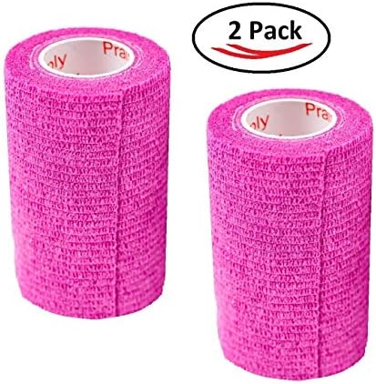 Vet Wrap Tape (Fuchsia) (2 Pack) (3 Inch x 15 feet) Self Adhesive Adherent Adhering Cohesive Flex Self Stick Bandage Grip Roll Dog Cat Pet Horse