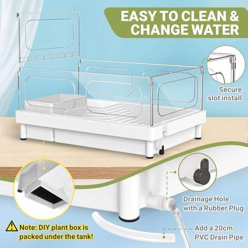 GOZILLA Small Turtle Tank Starter Kit, Acrylic Turtle Aquarium with Multi-Functional Areas for Turtles, Crabs, Crayfish, Small Reptiles. (White Tank)