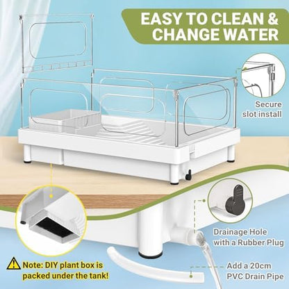 GOZILLA Small Turtle Tank Starter Kit, Acrylic Turtle Aquarium with Multi-Functional Areas for Turtles, Crabs, Crayfish, Small Reptiles. (White Tank)