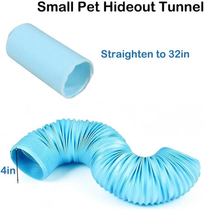Hedgehog Ferret Enrichment Toys Set, Includes Hideout Tunnel, Skateboard, Ball Bell, Cozy Bed, and Seesaw, 5 Piece Hamster Small Animal Tunnel Hide