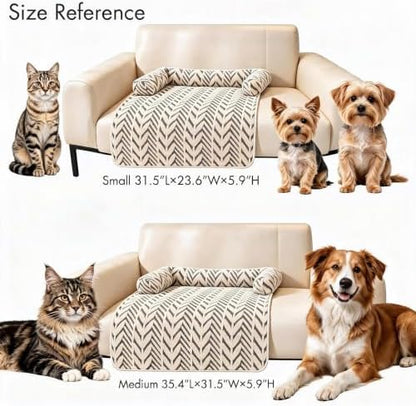 Calming Dog Couch Bed Mats with Neck and Head Support, Fluffy Plush Pet Sofa Cover for Small Medium Dogs and Cats, Non-Slip Bottom, Machine Washable