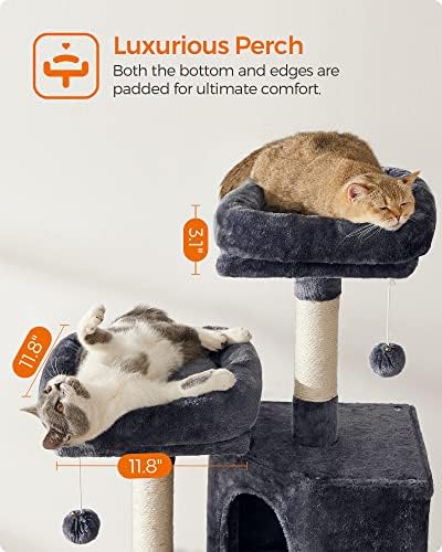 Feandrea Cat Tree, 45.3-Inch Cute Cat Tower, Plush Climbing Condo, Gray