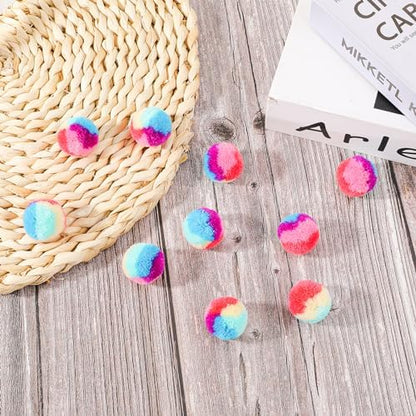 KALIONE 30 Pcs Soft Plush Cat Ball 1.2-inch Rainbow Cat Toy Balls Fuzzy Kitty Balls Kitten Puff Balls Colorful Cat Pom Pom Balls for Cat Kitten Pet Playing Exercising