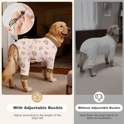 Bienbee Dog Pajamas, 4 Pack Adjustable Onesies for Small to Large Dogs L