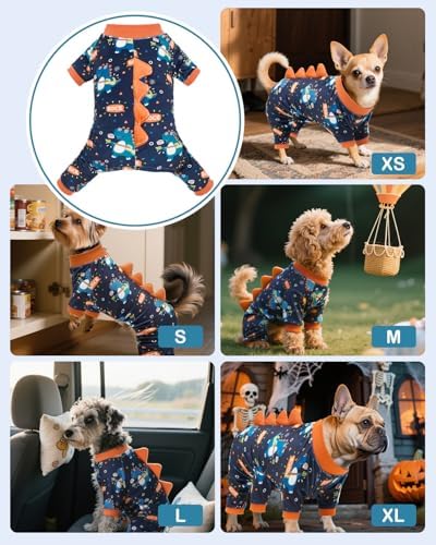 CuteBone Dinosaur Costume Dog Pajamas, Stretchy Spandex Crystal Velvet Sleepwear Coat for Small Dogs, Soft & Warm Pet Outfit Clothes for Cold Weather, Cozy Pullover Design COSP19M