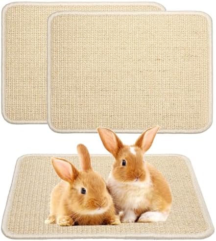 2 Pieces Rabbit Scratcher Mat Natural Sisal Cat Bunny Rabbit Scratching Pad
