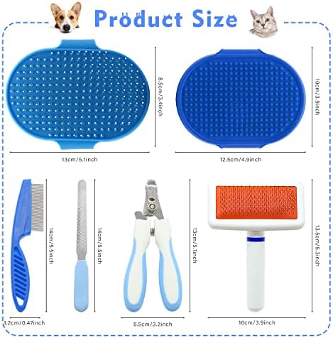 Pet Grooming Kit with Slicker Brush Bath Massage Glove Brush Pet Shedding Comb Nail Clipper Trimmer 6 Piece Set for Rabbit Kitten Guinea Pig Cat Chinchilla Ferret Small Animals