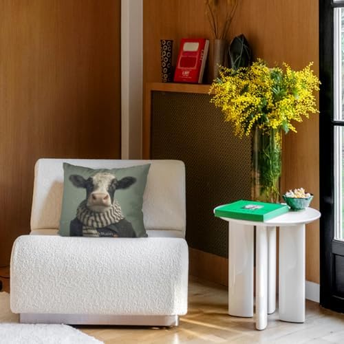 InkRain Winter Animal Cute Black and White Cow Pillow Cover 24x24 Inch Set of 2 Home Decor Decorative Cotton Linen Illustration Pillowcases for Living Room House Sofa