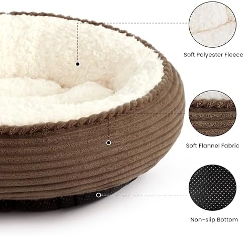 Love's cabin Round Donut Cat and Dog Cushion Bed, 24in Pet Bed for Small or Medium Dogs, Anti-Slip & Water-Resistant Bottom, Soft Durable Fabric Pet Beds, Washable Calming Cat Bed Dark Brown