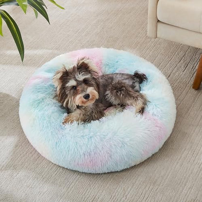 Western Home Calming Donut Small Dog Cat Bed Washable Puppy Bed,24" Rainbow