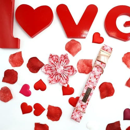 Love Heart Print Dog Collar with Flower for X-Large Female Dog