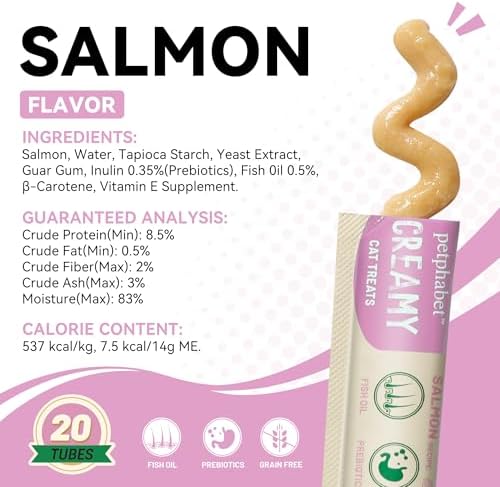 PETPHABET Lickable Cat Treats Squeeze, Salmon Recipe 20 Tubes