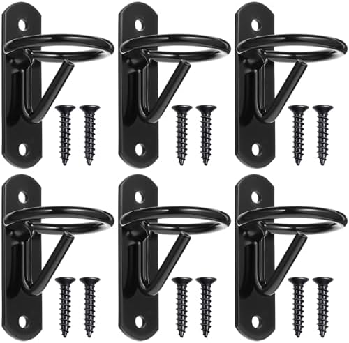 6 Pack Heavy Duty Bucket Hooks for Horse Stalls Anti-Tip Metal Bucket Holder for Horse Feed and Water Stable Barn Fence Accessories with Screws, Black