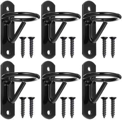 6 Pack Heavy Duty Bucket Hooks for Horse Stalls Anti-Tip Metal Bucket Holder for Horse Feed and Water Stable Barn Fence Accessories with Screws, Black