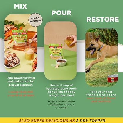 Brutus Broth Dog Food Topper - Instant Broth Powder with Omegas 3,6,9 from Microalgae Oil for Skin and Coat - Human-Grade Quality, Serve Dry or Wet - Vegetable Flavor, 3.5 oz (Pack of 1)