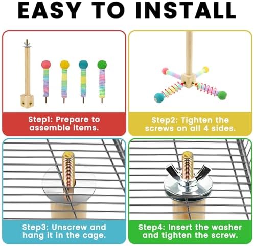 Upgraded Parrot Perch Toy,Rotating Bird Perch Stand with Chew Ball Toy for Small&Medium Birds,Bird Cage Accessories for Parakeets Cockatiels Lovebirds Conures Finches Budgies (Rainbow Colors)