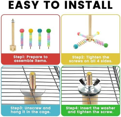 Upgraded Parrot Perch Toy,Rotating Bird Perch Stand with Chew Ball Toy for Small&Medium Birds,Bird Cage Accessories for Parakeets Cockatiels Lovebirds Conures Finches Budgies (Rainbow Colors)