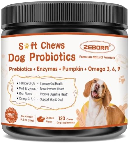 ZEBORA Probiotics for Dogs, Digestive & Itch Relief, 120 Soft Chews