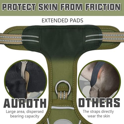 AUROTH Tactical Dog Harness for Large Dogs No Pull Adjustable Pet Harness Reflective K9 Working Training Easy Control Pet Vest Military Service Dog Harnesses
