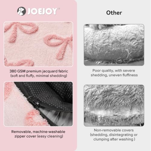 JOEJOY Jacquard Donut Round Dog Beds Medium Sized Dog,Pink 30x30x8in, Removable Washable Cover, Cute Pattern, Ultra Soft Fluffy Calming Pet Bed with Thick Supportive Bolster