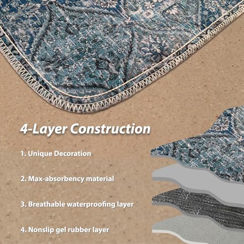 nunubaby 4PACK Washable Pee Pads for Dogs, Stylish, Non-Slip and Leak-Proof Pee Pads. Reusable Potty Pads for Dogs for Crates and Floors.(Blue/Multi,24" x48" )