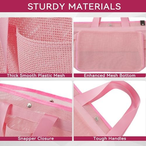 Mesh Horse Grooming Tote Bag Breathable Waterproof, 6 Pockets Horse Grooming Kit Tool Bags, Horse Cleaning Totes for Cleaning Supplies, Pet Grooming Organizer for Horse Cow Cat, Pink&Hot Pink