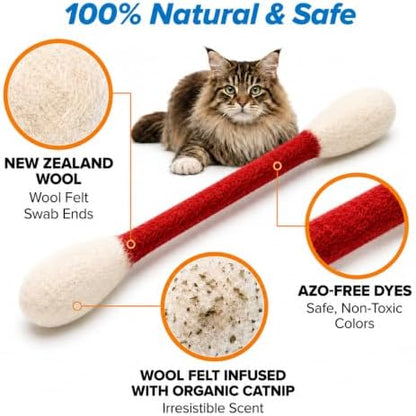 Glaciart One XXL Swabs Cat Toys with Catnip - 2 Pk | Durable for Chew, Cute Cat Toys Interactive Kitty for Boredom, Exercise, & Play | Filled w/Organic Catnip for Anxiety & as Digestive Aid