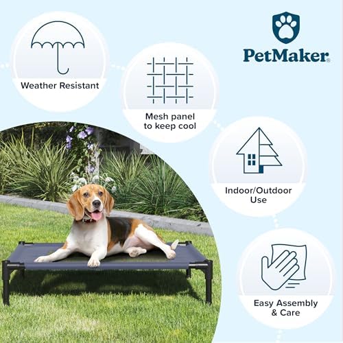 Elevated Dog Bed - 30x24-Inch Portable Pet Bed with Non-Slip Feet - Indoor/Outdoor Dog Cot or Puppy Bed for Pets up to 50lbs by PETMAKER (Blue)