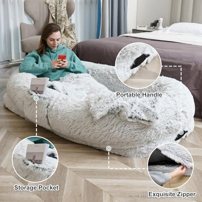 YAEM Human Dog Bed, 71"x45"x12" Calming Human Size Pet Bed for Adult, Grey