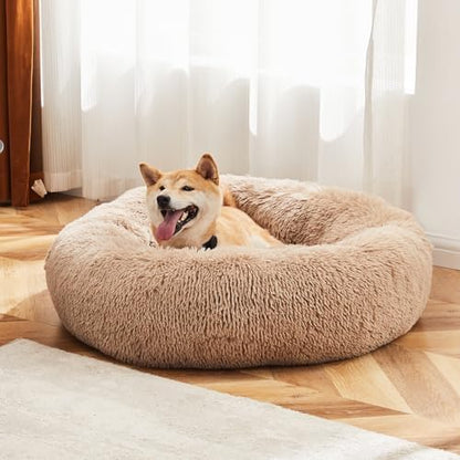 Sweetcrispy Large Dog Bed for Indoor, Calming Donut Bed for Dogs and Cats