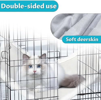 Andiker Cat Hammock, Reversible Cat Cage Hammock with Metal Hooks for Cats for Sleeping and Playing, 14.56 * 11.81 Inches Double-Sided Hanging Kitten Bed to Hang in Cages or Under Chairs (Small)