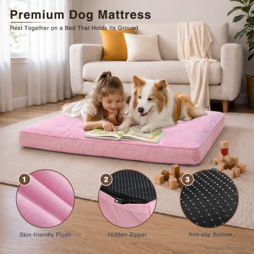 NUPIDA Waterproof Medium Dog Bed for Crate with Washable Cover, 29x18, Pink
