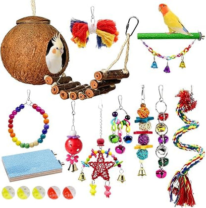 16 Pack Bird Toys for Cockatiel Parrots Parakeet Budgie Conures