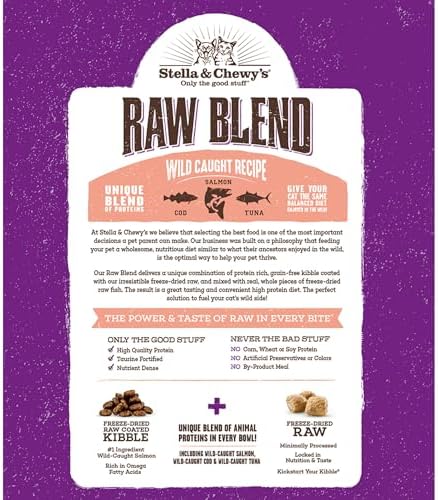 Stella & Chewy's Raw Blend Premium Kibble Cat Food – Grain Free, Protein Rich Meals – Wild-Caught Fish Recipe – 5 lb. Bag (Pack of 3)