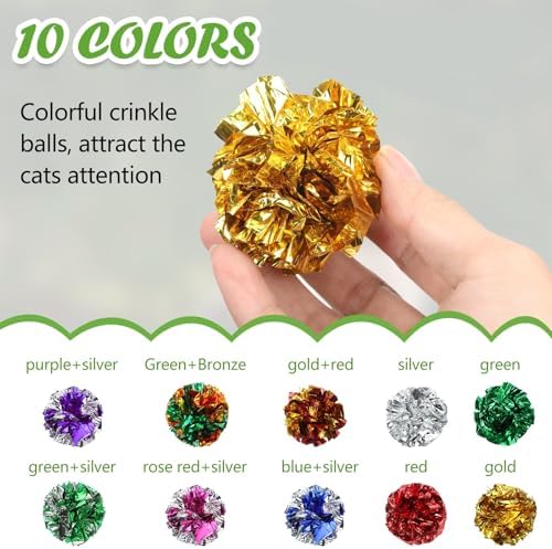 Silkfly 200 Pcs Polyester Film Crinkle Balls Cat Toys 2.36" Crinkle Ball