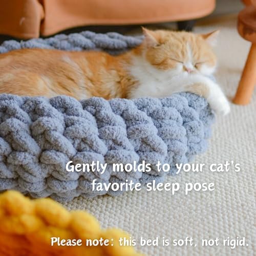 Cat Nest Bed, Handwoven Washable Round Cave Kitten (Cloud White,L)
