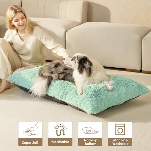 EHEYCIGA Fluffy Dog Crate Bed for Large Dogs, Plush Faux Pad, Apple Green