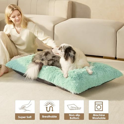EHEYCIGA Fluffy Dog Crate Bed for Large Dogs, Plush Faux Pad, Apple Green