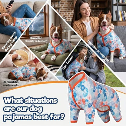 LovinPet Pajamas Outfit, Dog Clothes, Coral Trees and Shells Print, Blue, M